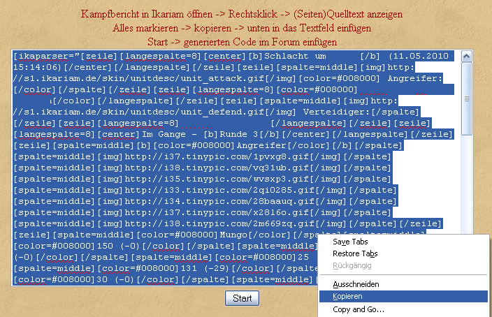 Start den neuen Code nun kopieren